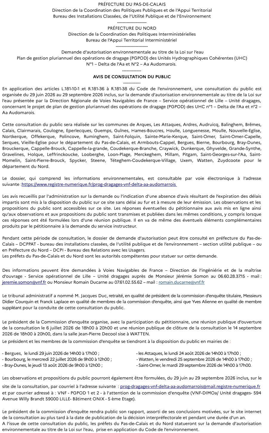 Avis de consultation pgpod uhc 1 et 2