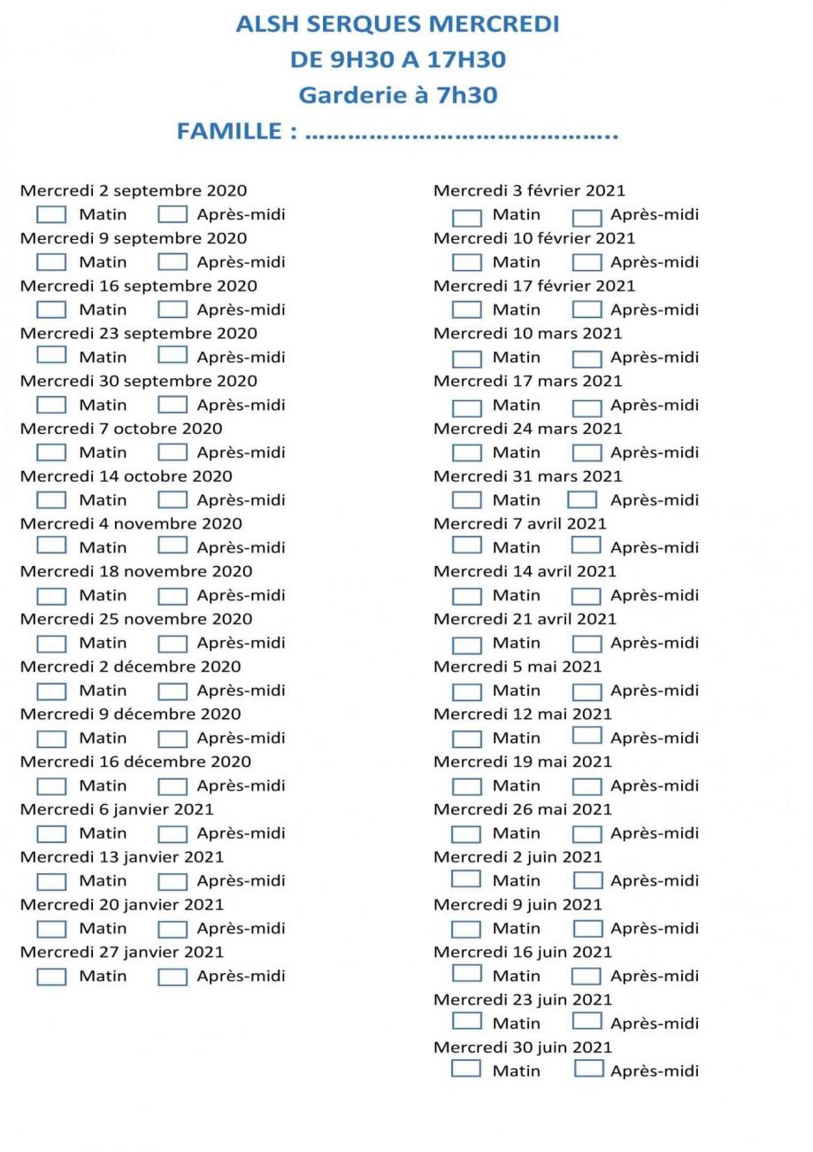 Dossier inscription alsh mercredi 1