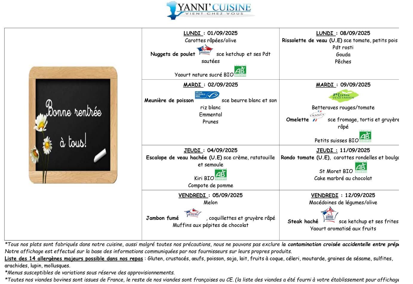 Menus du 1 au 12 septembre 2025
