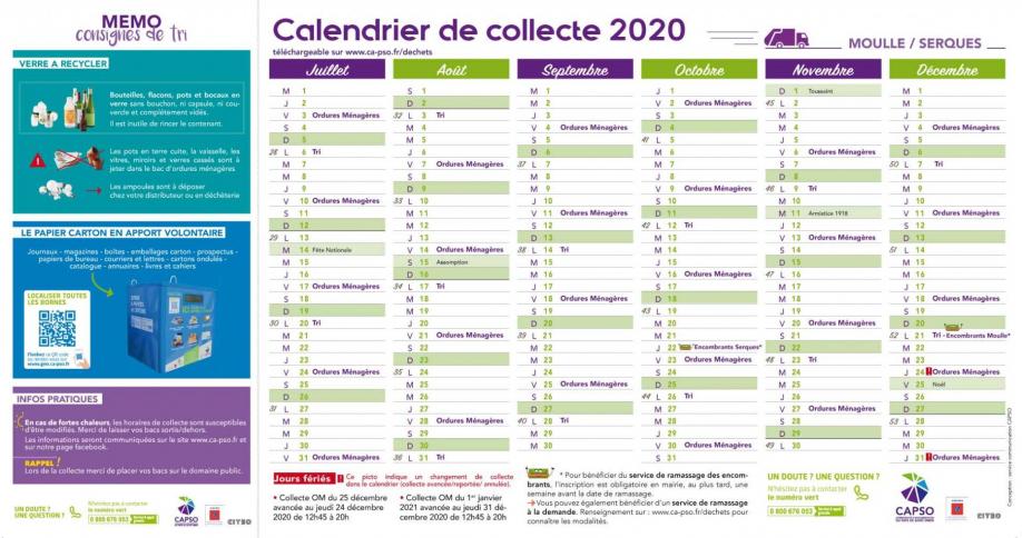 Moulle et serques calendrier collecte 2