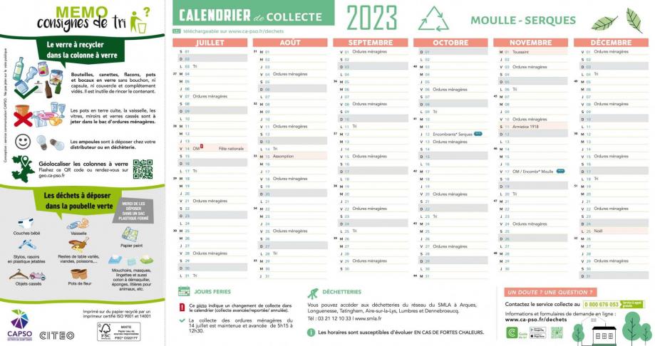 Moulle serques calendrier de collecte 2023 2
