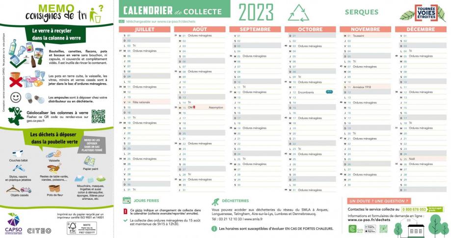Ve serques calendrier de collecte 2023 2